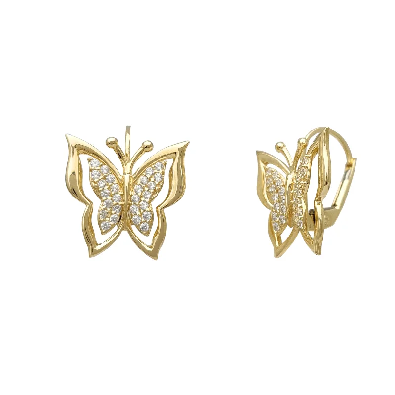 Geometric Earrings For Modern Fashion-Zirconia Textured Butterfly Earrings (14K)