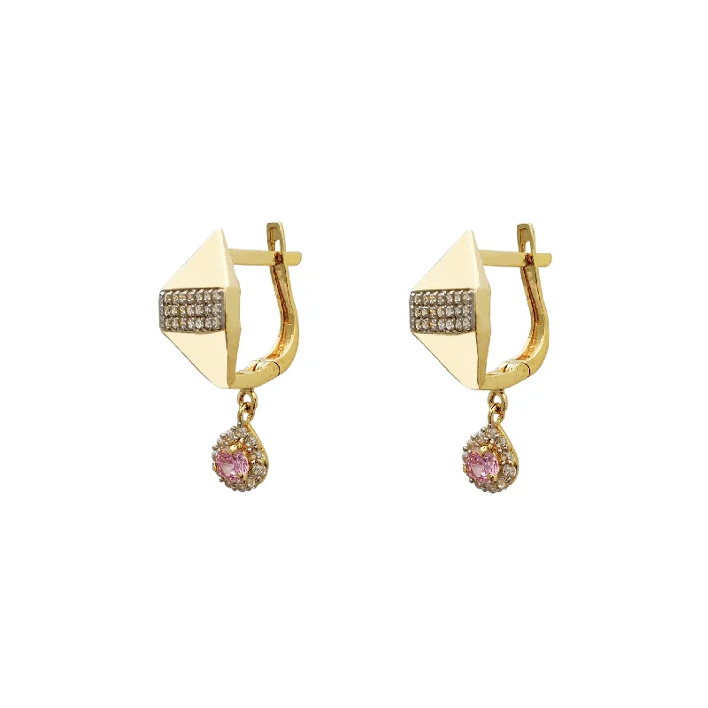 Statement Earrings With Natural Crystals-Pave Teardrop Huggie Earrings (14K)