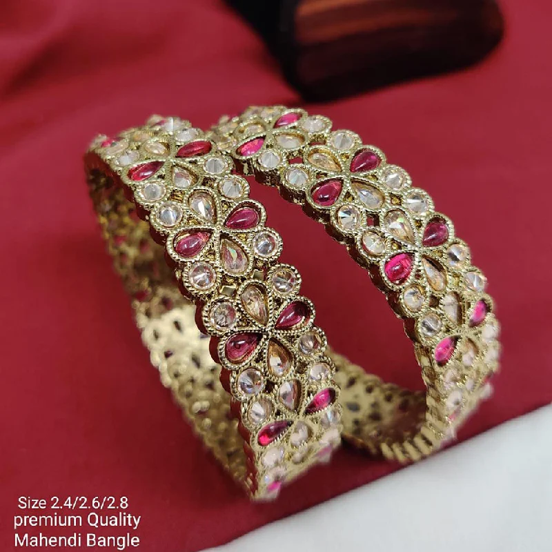 Classic Custom Engagement Bangles For Brides-Pooja Bangles Gold Plated Crystal Stone Bangles Set