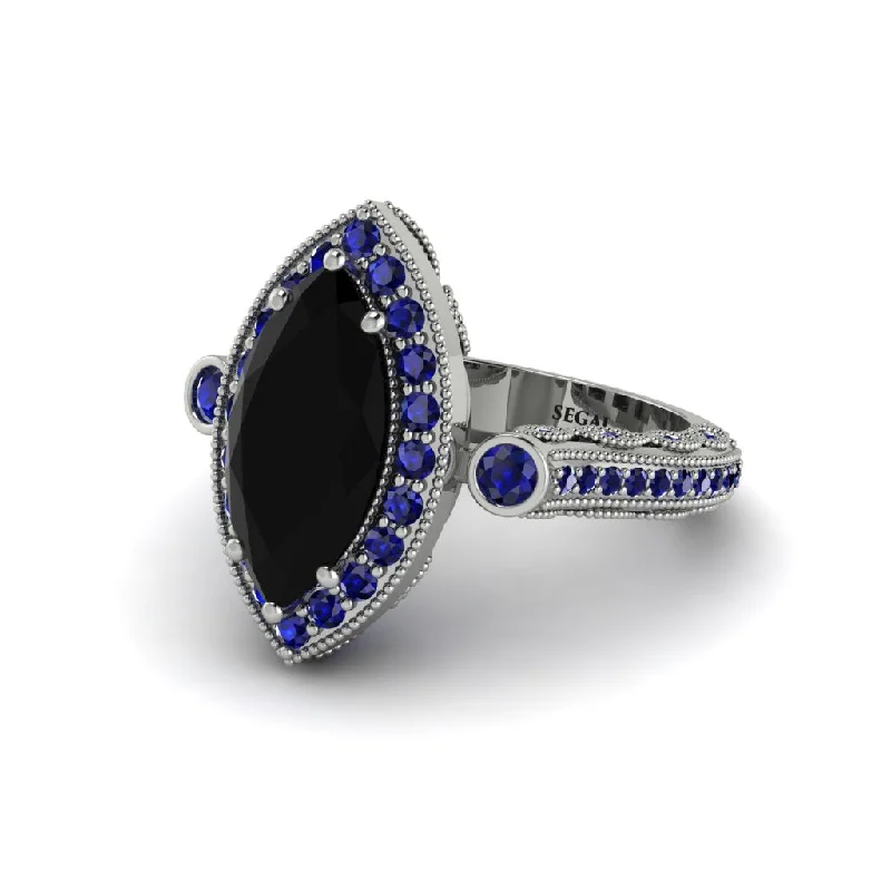 Luxury Custom Engagement Rings For Brides-Milgrain Halo Marquise Black Diamond Engagement Ring - Noreen No. 69