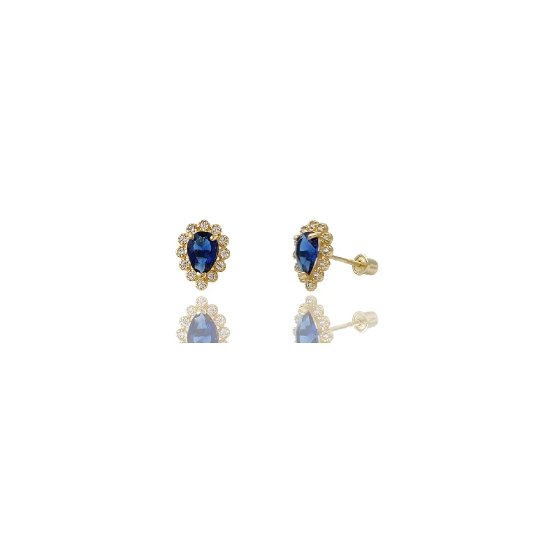 Colorful Drop Earrings For Beach Vacation-Pear Shape CZ Stud Earrings (14K)