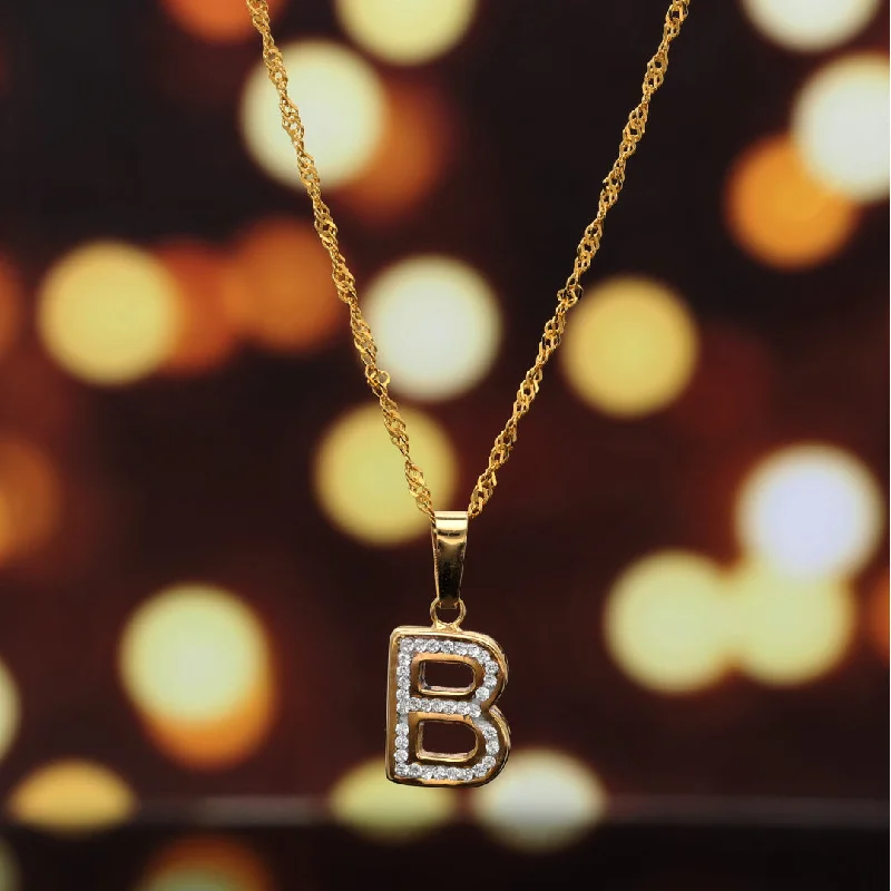 Simple Bar Pendant Necklace For Casual Look-Gold Necklace (Chain with B Shaped Alphabet Letter Pendant) 18KT - FKJNKL18K9408