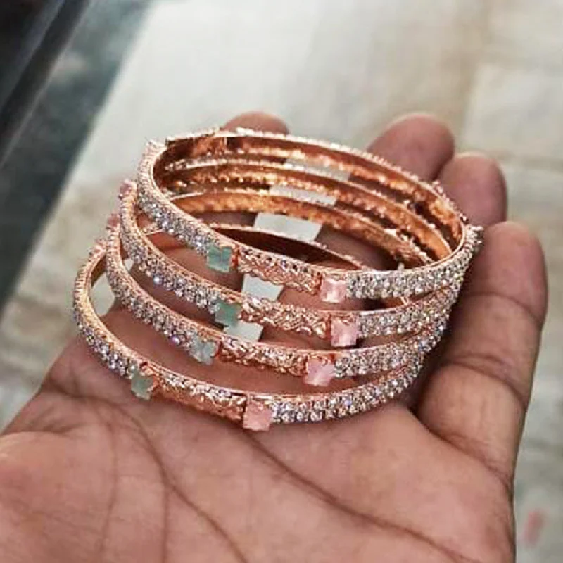 Personalized Gold Wedding Bangles For Bridesmaids-Pooja Bangles Rose Gold Plated Bangles Set