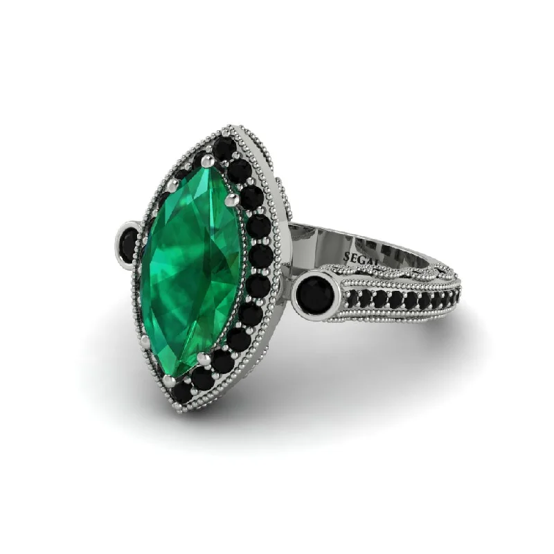 Trendy Titanium Rings For Wedding Day-Milgrain Halo Marquise Emerald Engagement Ring - Noreen No. 36