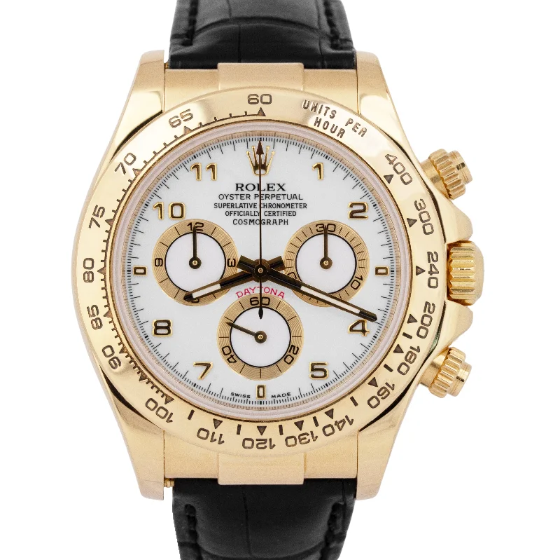 High-End Watches With Chronograph Features-Rolex Daytona Cosmograph 18K Yellow Gold White Dial Chronograph Watch 116518