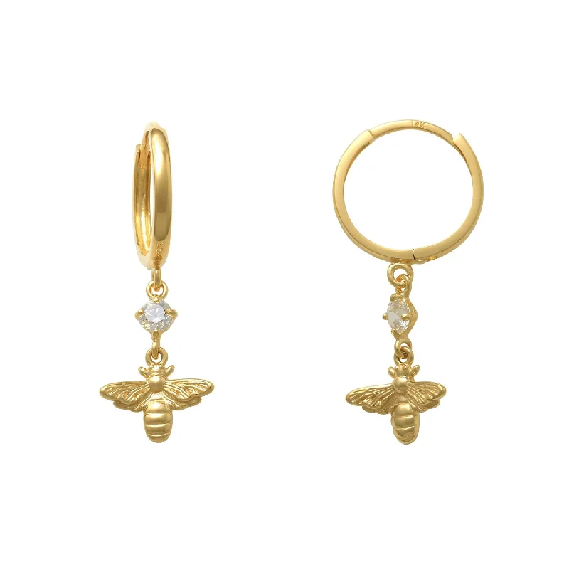 Boho Chic Earrings For Fashion-Zirconia Bee Drop Earrings (14K)