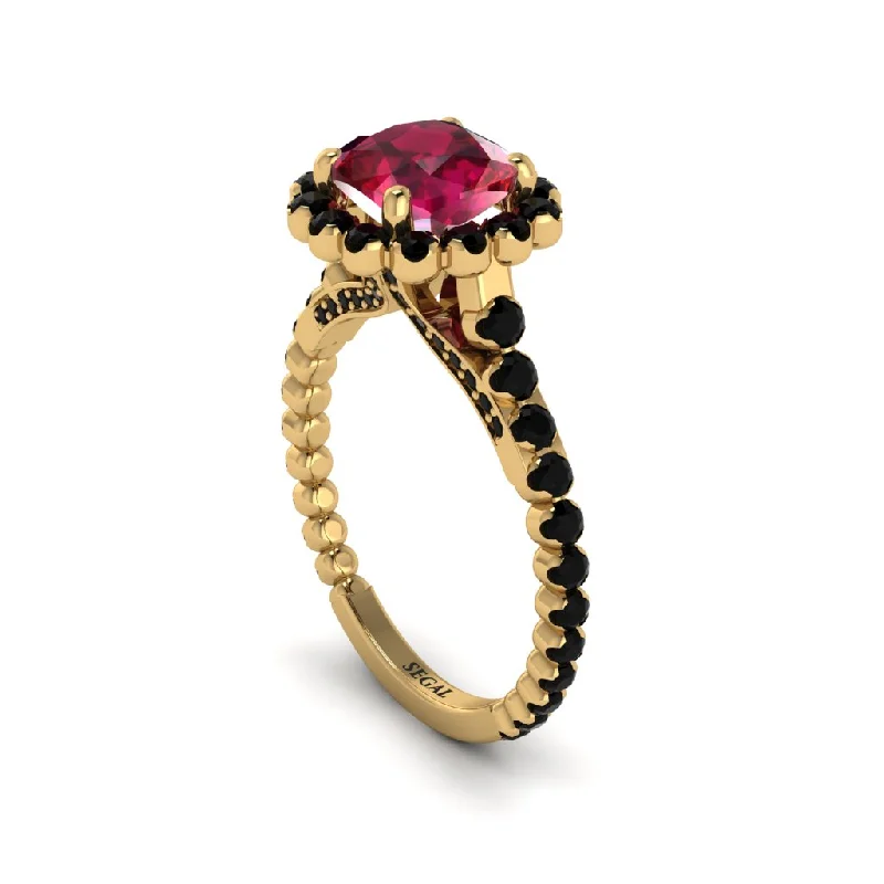 Elegant Rose Gold Rings For Wedding Day-Modern Ruby Cushion Cut Engagement Ring - Uma No. 40