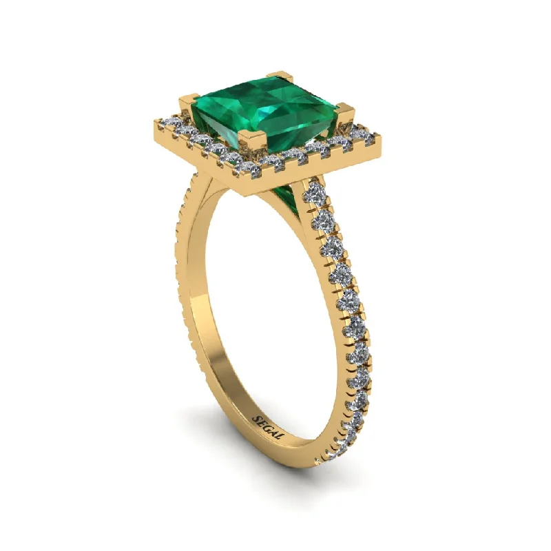 Handmade Gemstone Engagement Rings For Brides-Princess-Cut Floating Halo Emerald Engagement Ring - Candice No. 4