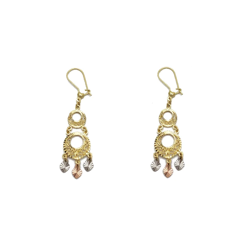 Gold Earrings With Natural Stones For Summer-Tricolor Diamond-Cuts Chandelier Dangling Earrings (14K)