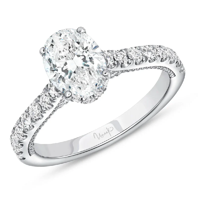 Elegant Custom Wedding Bands For Grooms-Uneek Us Collection Under-Halo Oval Shaped Engagement Ring