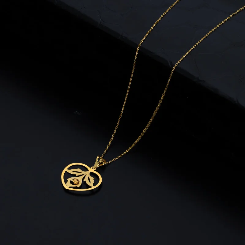 Custom Birthstone Necklace For Personalized Jewelry-Gold Necklace (Chain With Intricate Heart Shaped Pendant) 21KT - FKJNKL21KM9821