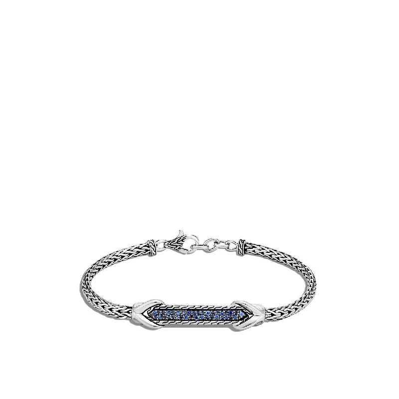 Custom Engraved Bracelets For Men-Asli Classic Chain Link Station ID Bracelet with Blue Sapphire