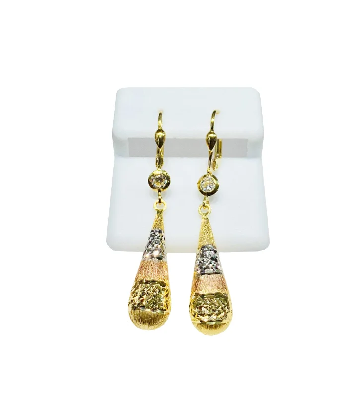 Classic Silver Earrings For Office Look-Tri-color Drop CZ Earrings (14K).