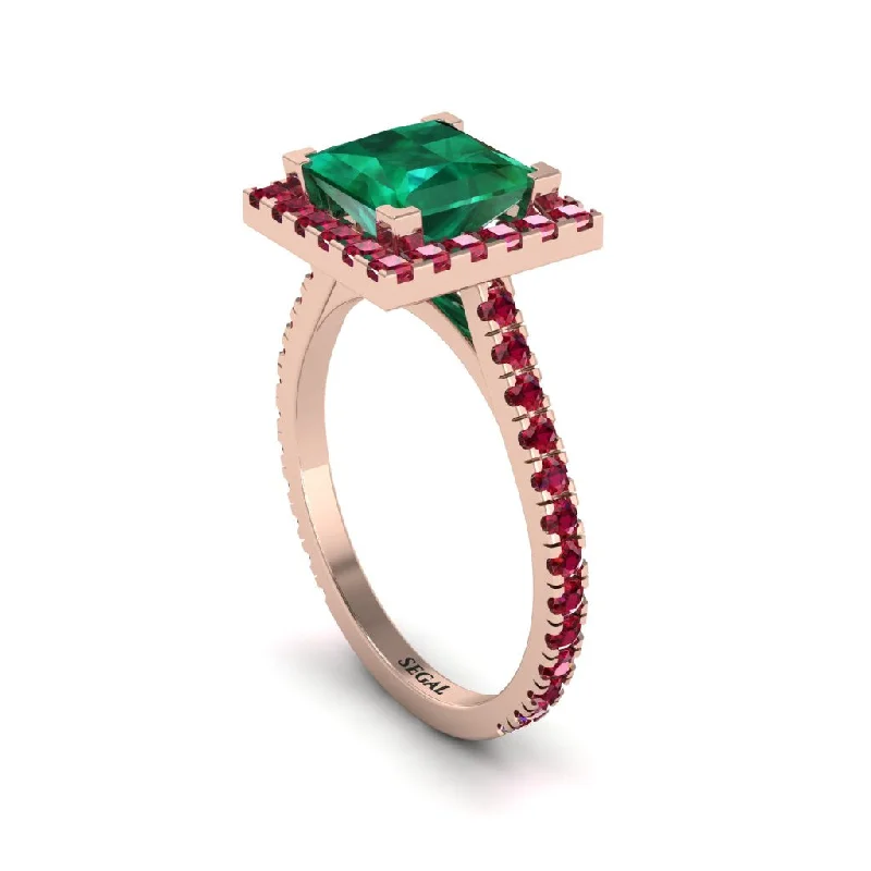 Luxury Engagement Rings For Custom Proposals-Princess-Cut Floating Halo Emerald Engagement Ring - Candice No. 50