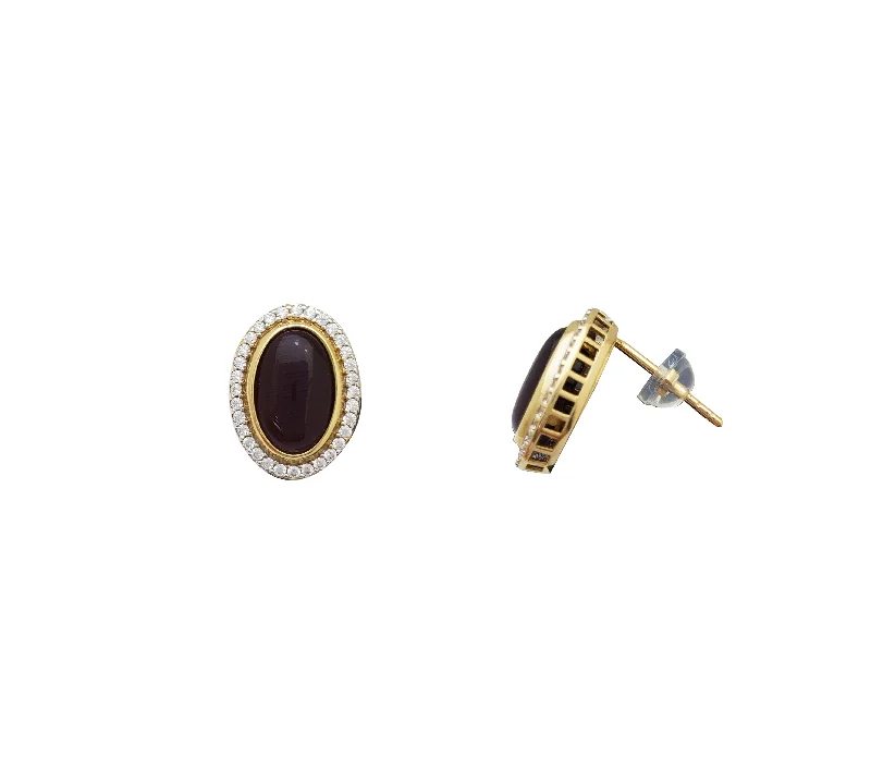 Silver Earrings With Ruby Stones For Luxury-Garnet Cabochon Stud Earrings (14K)