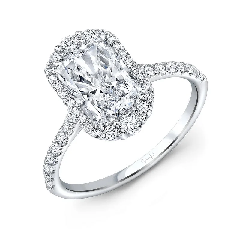 Trendy Stackable Rings For Fashion-Forward Brides-Uneek Petals Collection Halo Radiant Diamond Engagement Ring