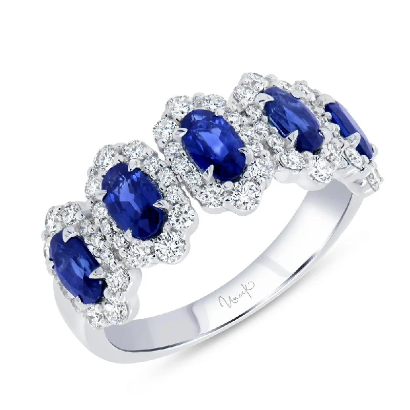 Elegant Diamond Rings For Wedding Day-Uneek Precious Collection 5-Stone-Halo Oval Shaped Blue Sapphire Fashion Ring