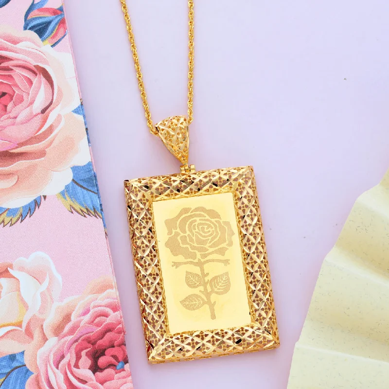 Custom Gold Necklace For Personalized Gifts-Gold Necklace (Chain Rectangle Shaped Rose Frame Pendant) 21KT - FKJNKL21KM9619