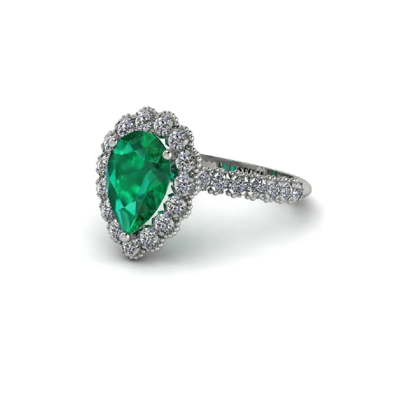 Unique Sapphire Rings For Wedding Day-Halo Pear Emerald Pave Engagement Ring - Ingrid No. 6