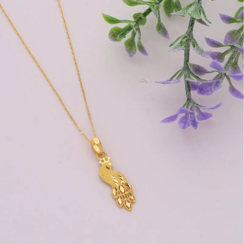 Sparkling Gold Necklace For Bridesmaids-Gold Necklace (Chain Peacock Shaped Pendant) 21KT - FKJNKL21KM9598