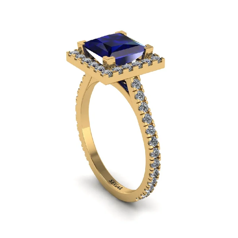 Custom Gemstone Rings For Anniversary Gifts-Princess-Cut Floating Halo Sapphire Engagement Ring - Candice No. 13