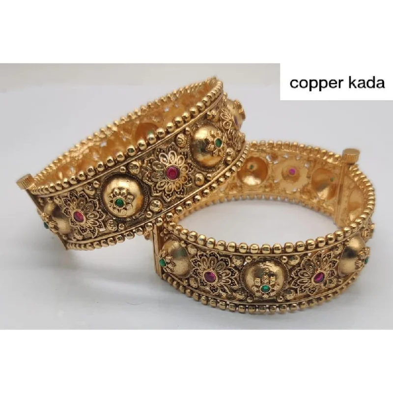 Luxury Silver Bangles For Wedding Day-Akruti Collection Gold Plated Kundan Openable Kada