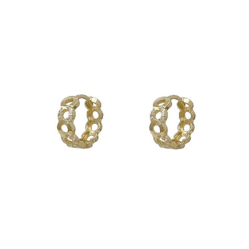 Elegant Drop Earrings For Wedding Guests-Zirconia Rolo Huggie Earrings (14K)