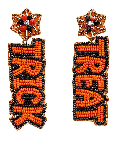 Personalized Earrings With Swarovski Crystals-Orange Trick Treat Beaded Earrings