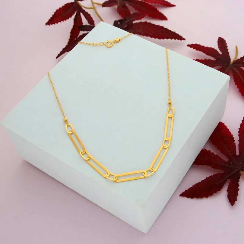 Trendy Long Necklace For Fashion Week-Gold Paperclip Shaped Necklace 21KT - FKJNKL21KM9859