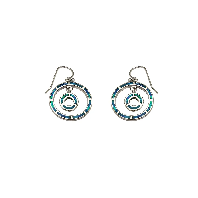 Trendy Hoop Earrings For Fashionable Look-Dangling Opal Double Circle Earrings (Silver)