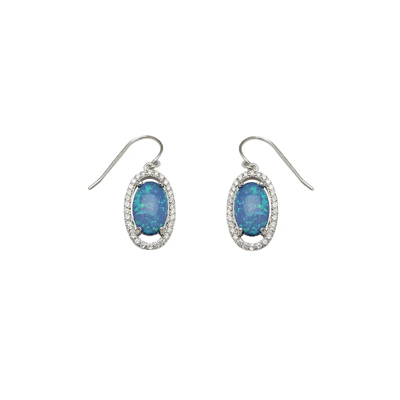 Custom Beaded Earrings For Weddings-Dangling Opal Oval CZ Earrings (Silver)