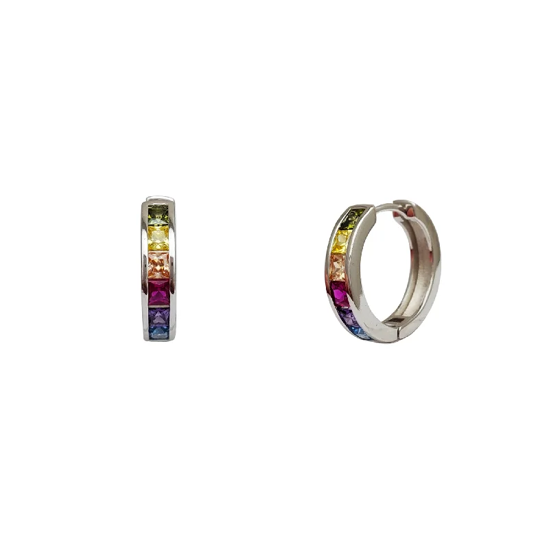 Elegant Hoop Earrings For Anniversary Gifts-Zirconia Multicolor Channel-Setting Hoop Earrings (Silver)