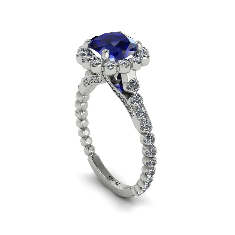 Trendy Gemstone Wedding Rings For Bridesmaids-Modern Sapphire Cushion Cut Engagement Ring - Uma No. 15