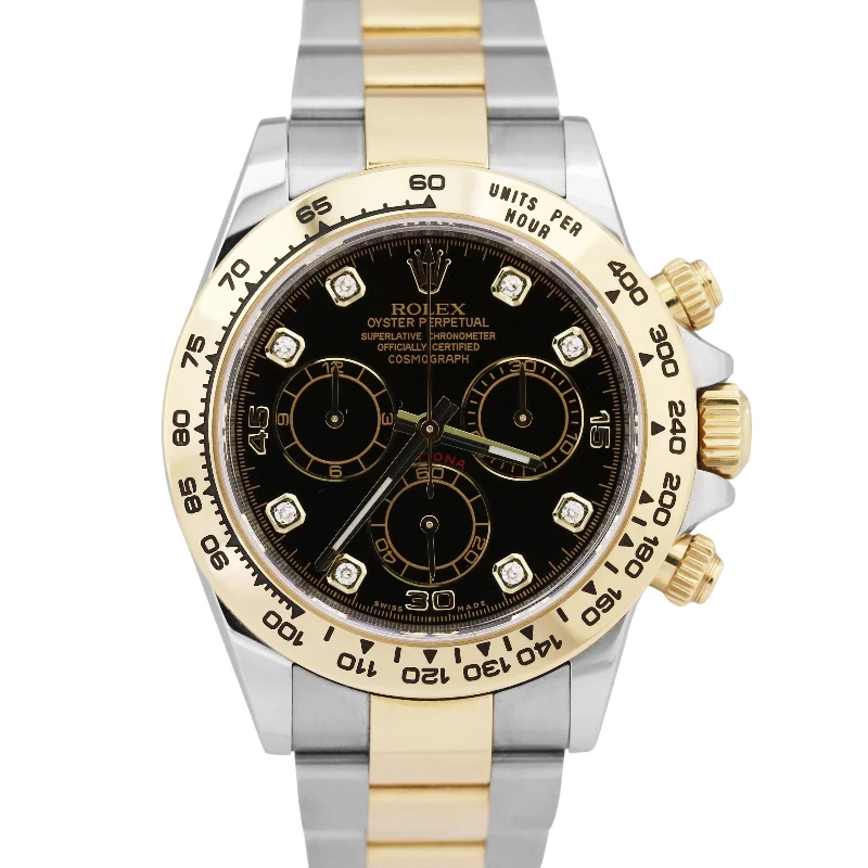 Trendy Watches For Young Adults-NEW CARD Rolex Daytona BLACK DIAMOND Two-Tone 18K Yellow Gold 40mm 116503 BOX