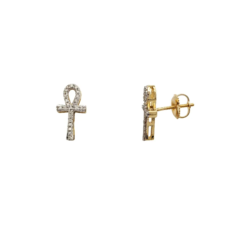 Colorful Resin Earrings For Summer Outfits-Diamond Iced-Out Ankh Stud Earrings (10K)