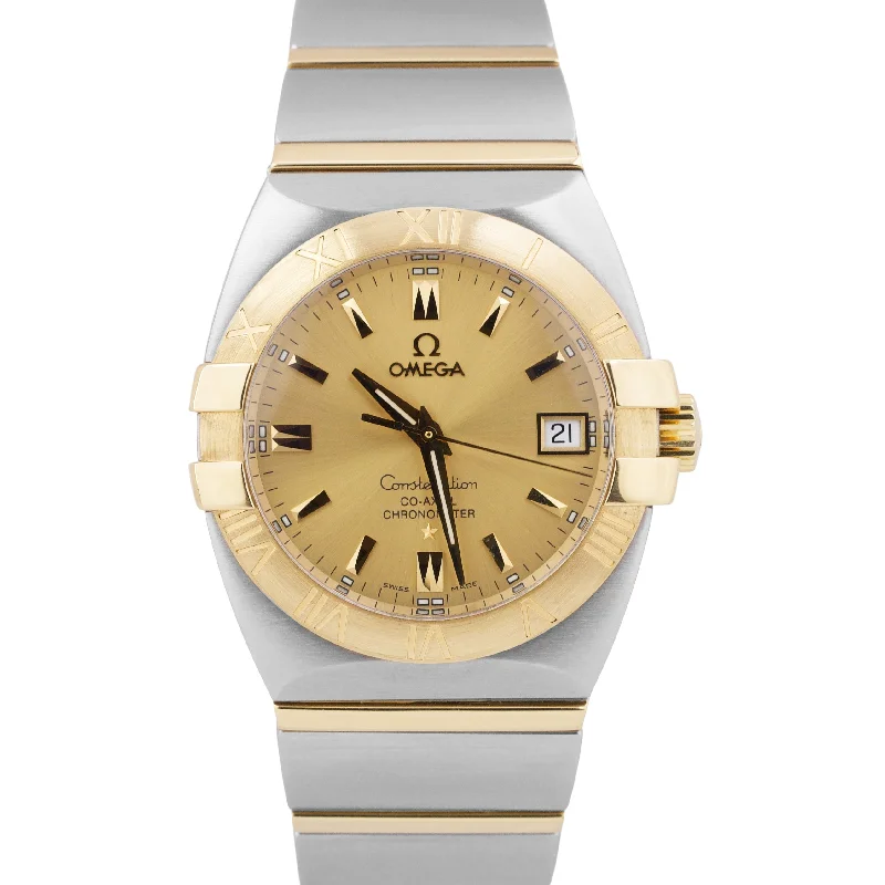 Stylish Analog Watches For Men-MINT Omega Constellation 18k Gold Steel CHAMPAGNE 35mm 123.20.35.20.08.001 BOX