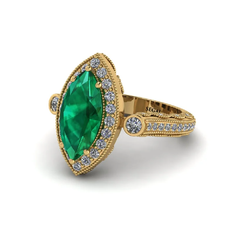 Custom Gold Engagement Rings For Bridesmaids-Milgrain Halo Marquise Emerald Engagement Ring - Noreen No. 4