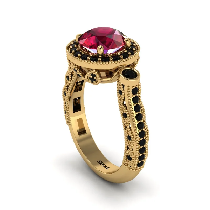 Simple Engagement Rings For Special Proposals-Milgrain Halo Pave Ruby Engagement Ring - Mabel No. 40