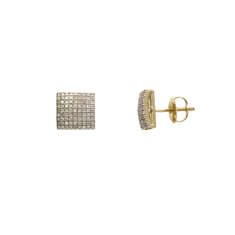 Chic Crystal Earrings For Evening Parties-Diamond Iced-Out Convex Square Stud Earrings (10K)