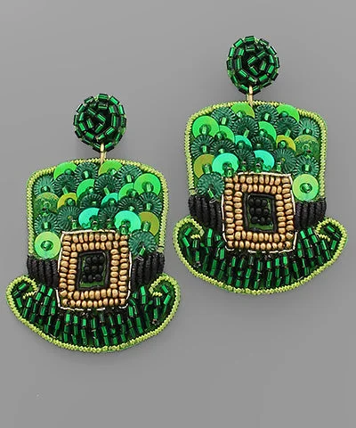 Statement Earrings For Cocktail Parties-St.Patrick's Day Hat Earrings