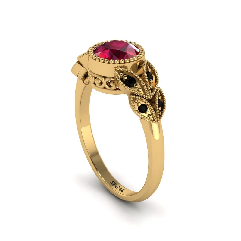 Trendy Gemstone Wedding Rings For Bridesmaids-Art Deco Ruby Leaves Engagement Rings - Thalia No. 40