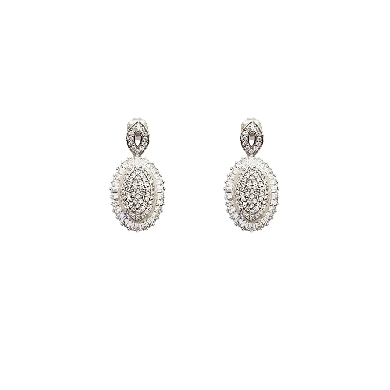 Trendy Crystal Earrings For Holiday Parties-Hanging CZ Stud Earrings (Silver)