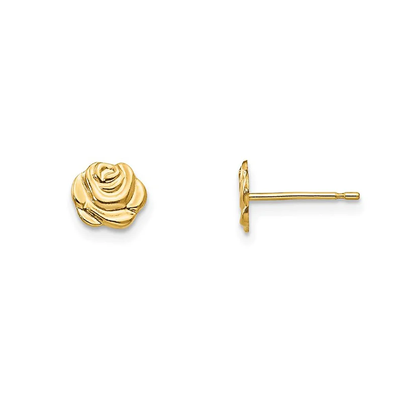 Minimalist Earrings With Pearls For Day Wear-Rose Flower Stud Earrings (14K)