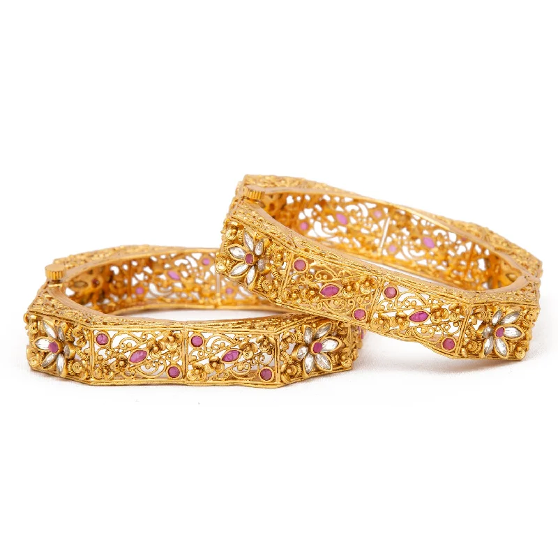 Elegant Gemstone Bangles For Bridal Jewelry-Raddhi Jewels Designer Premium Quality Rajwadi Gold Plated Brass Openable Kada/Bangles Set