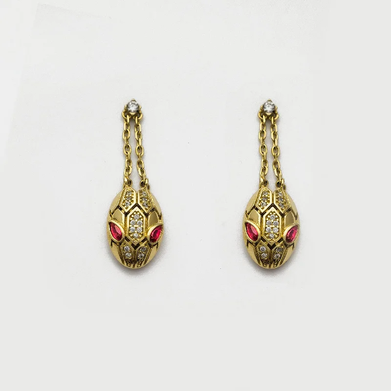 Statement Earrings For Cocktail Parties-Zirconia Snake Head Dangling Stud Earrings (14K)