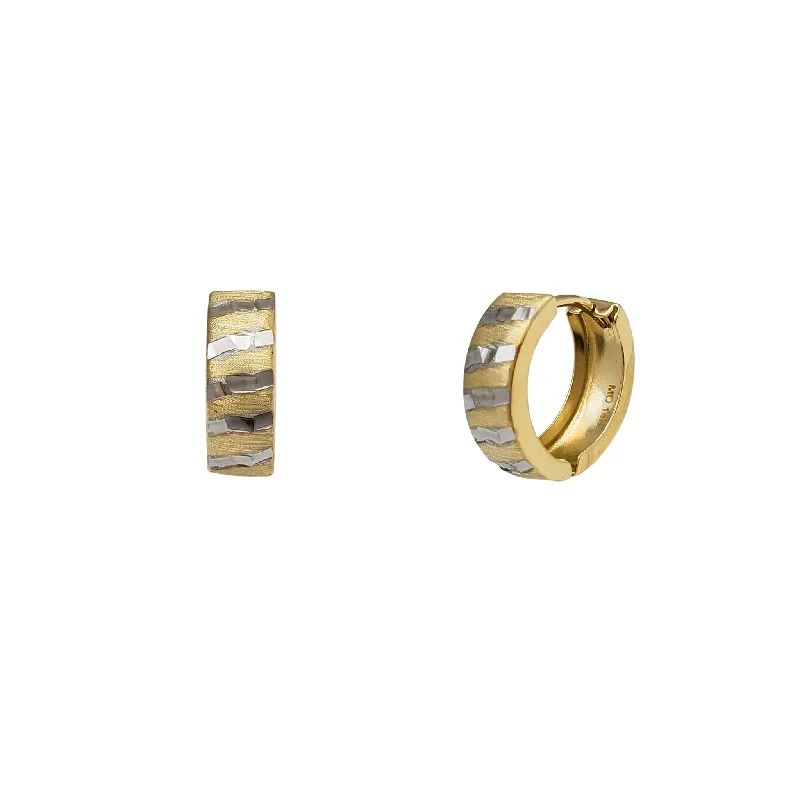 Large Crystal Earrings For Evening Wear-Two-Tone Huggie Earrings (14K)