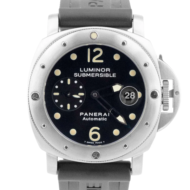 Casual Watches For Everyday Use-Panerai Luminor Submersible Stainless Steel Black 44mm PAM00024 Automatic Watch