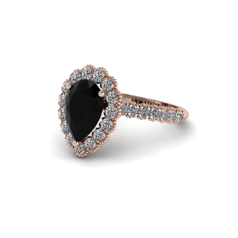 Luxury Engagement Rings For Timeless Proposals-Halo Pear Black Diamond Pave Engagement Ring - Ingrid No. 8