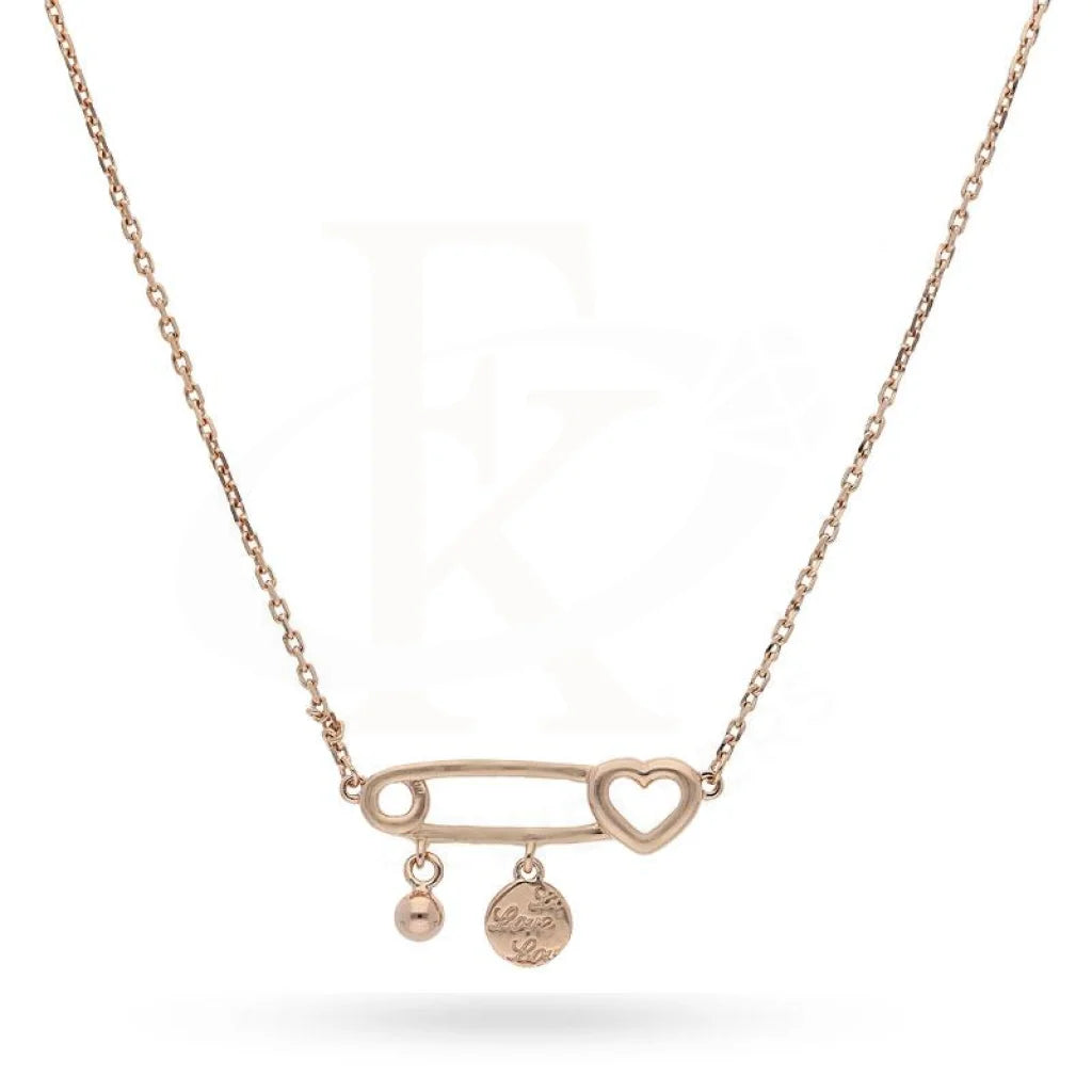 Simple Chain Necklace For Fashionable Look-Sterling Silver 925 Rose Gold Plated Paper Clip with Heart and Hanging Ball Necklace - FKJNKLSL2196