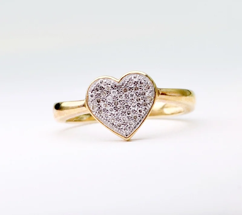 Sparkling Diamond Wedding Rings For Special Days-10K yellow gold ring with heart-shaped pave diamonds on top